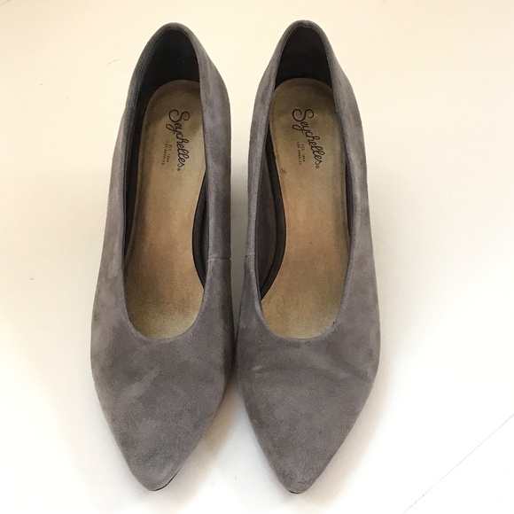 SEYCHELLES Chunky Heel Suede Pointed Toe Heels Gray Women’s Size 9 - Picture 3 of 16